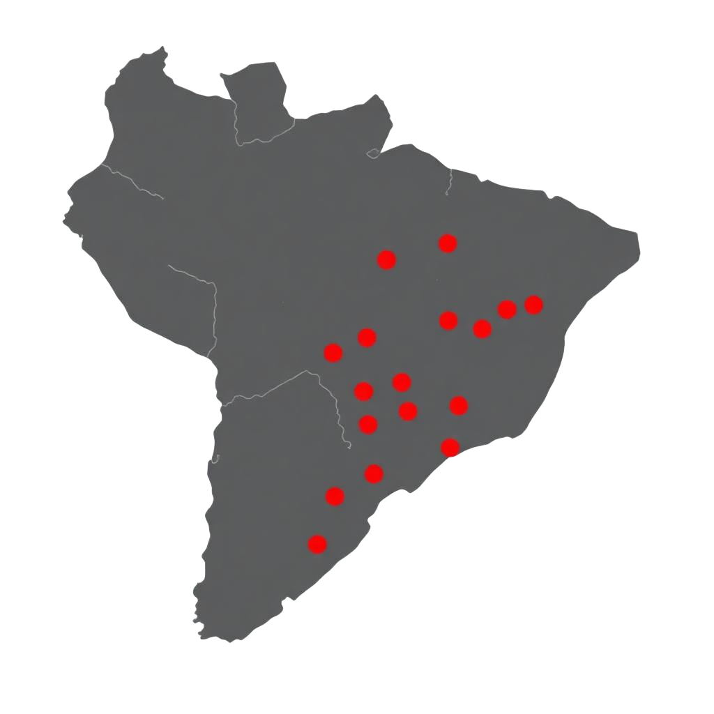 Mapa do Brasil com pontos de atendimento